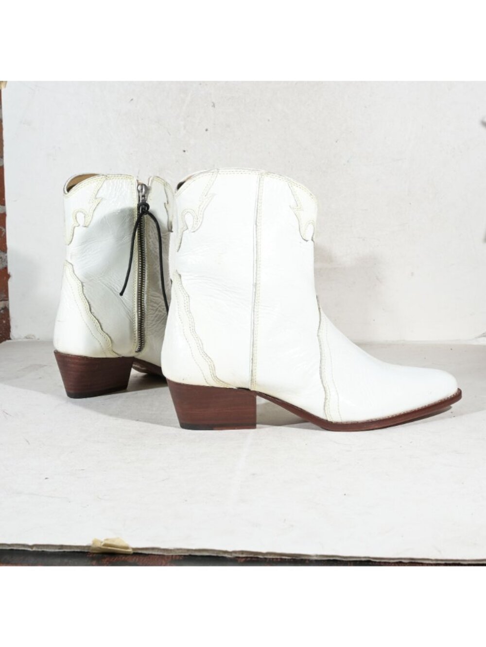 Free People White Leather Western Ankle Boots Womens 9.5 - Picture 3 of 8